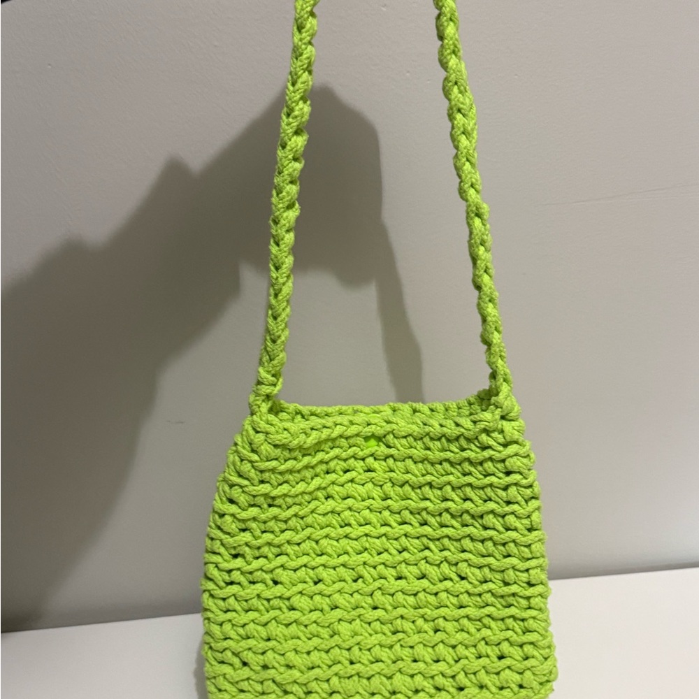 Aerie Knit Hand Bag Lime Green Woven Shoulder Bag Womens